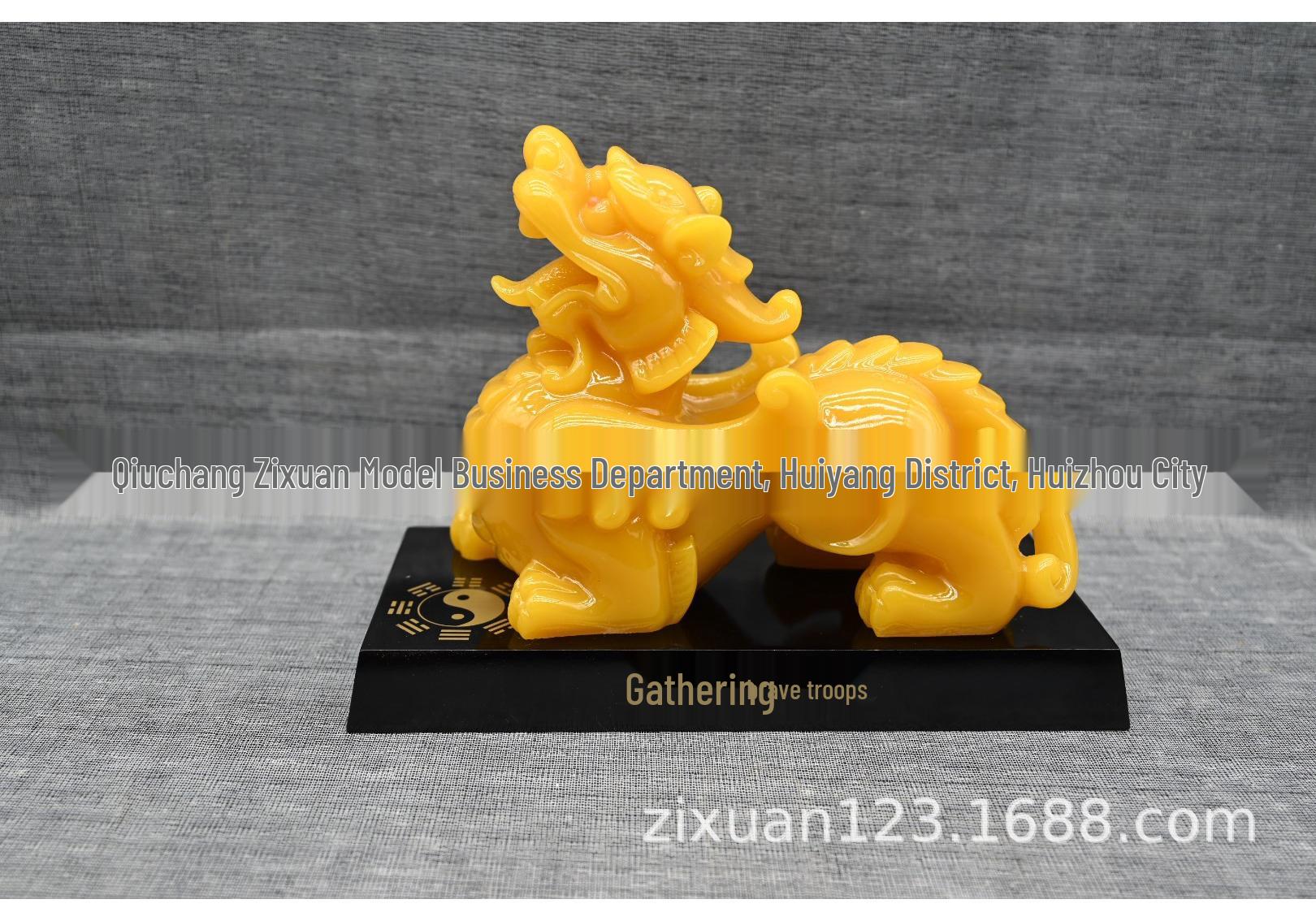 Golden Pixiu Ornament Pair for Living Room or Office Decoration - Pi Xiu with Wenchang Pagoda, Red Gift
