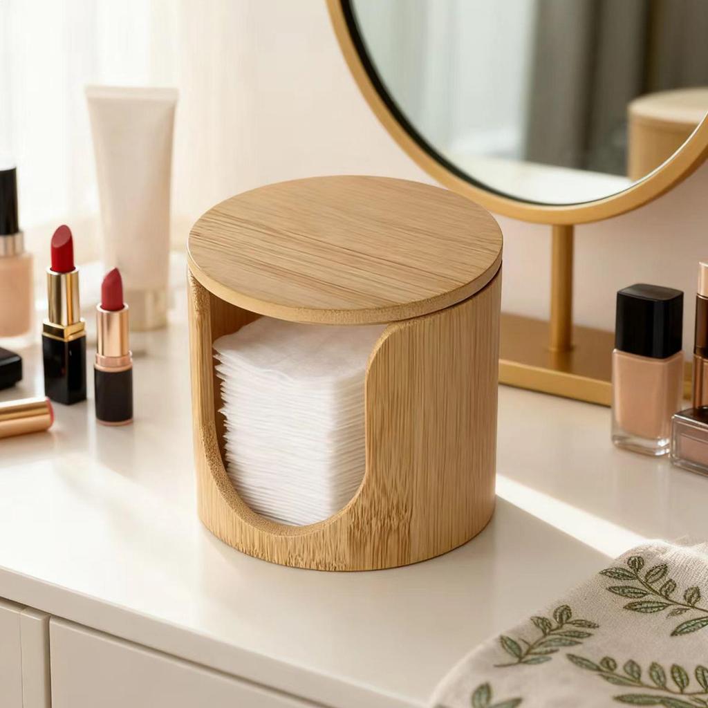 Bamboo Wood Face Pads Storage Box Cotton Round Holder Makeup Cotton Pads Storage Makeup Remover Towel Holder