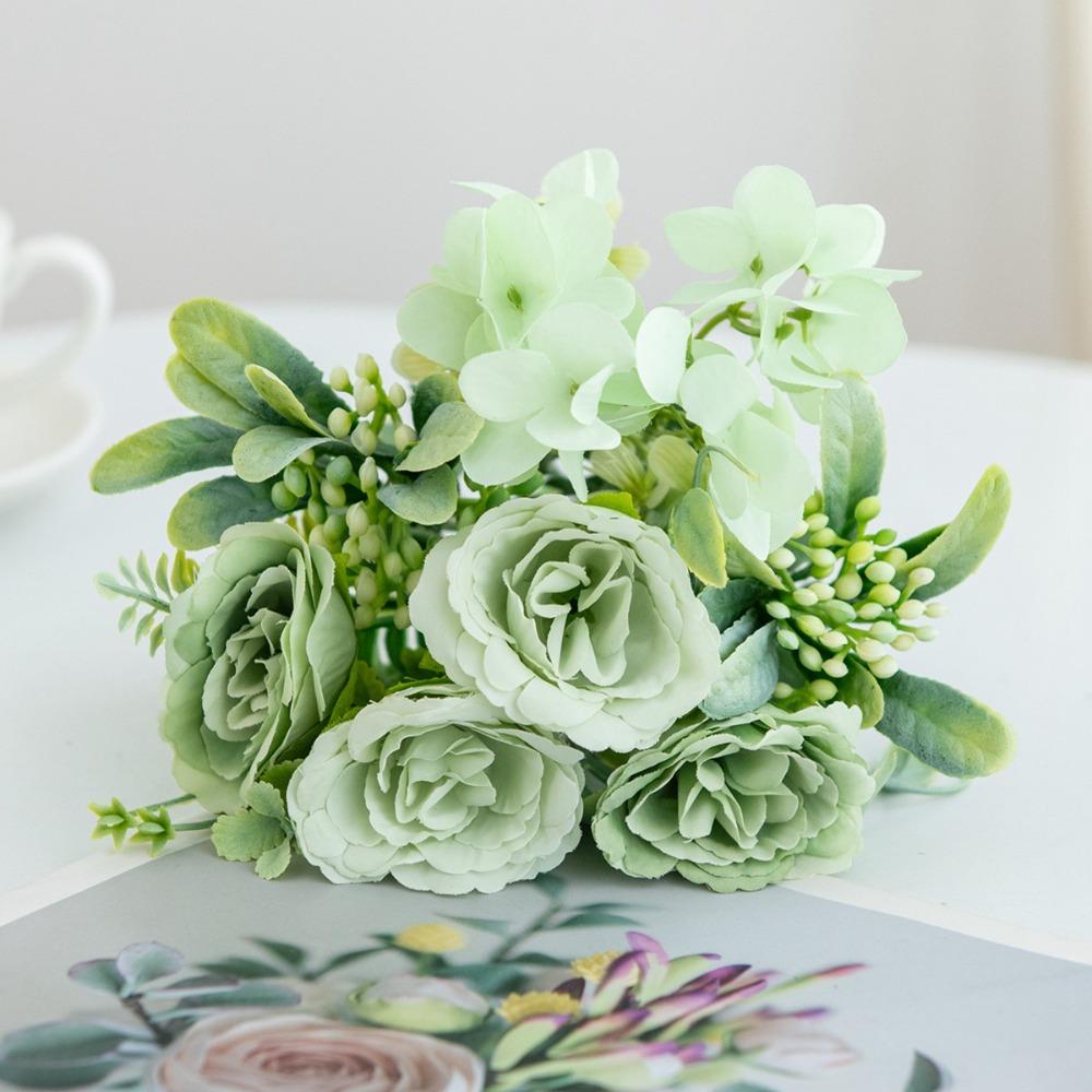 

Пейзажные Имитированные Цветы Пион Свадебный Букет Мода Искусственный Цветок Розы Домашний Декор зелёный