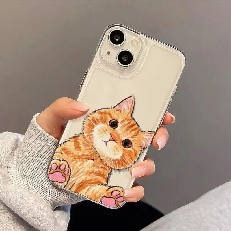 Cute Orange Cat Transparent Phone Case For Samsung Galaxy S26 S24 S25 S23 Ultra S22 S21 S20 Plus FE A50 A71 A72 Soft TPU Cover
