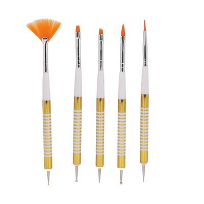 5Pcs Double Ended Nail Brushes Professional DIY Nail Art Liner Brush Dotting Pen with Dustproof Lid