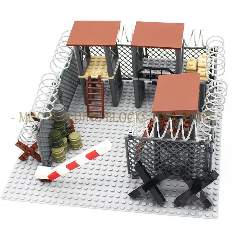 MOC Militärszene Spielzeugzubehör Bausteine Blockbasis Soldaten Armeefiguren Waffe Stacheldraht Sandsäcke Serie