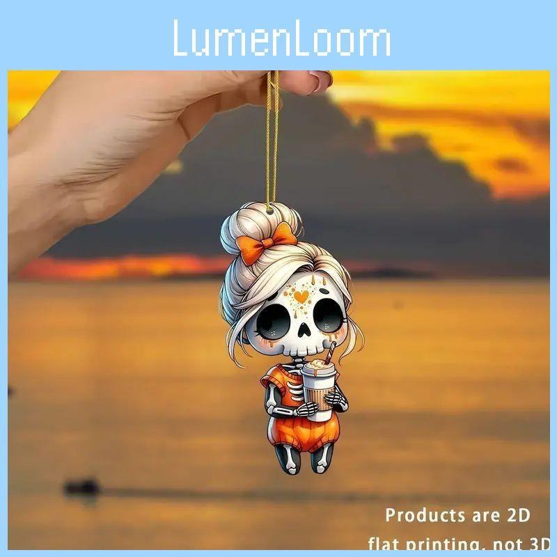 Cuter Acrylic Halloween Long Haired Skull Design Car Pendant For Decor Interior