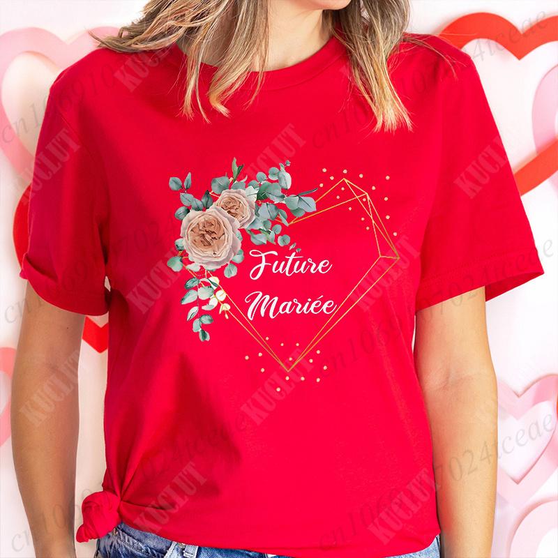 French Girls Bachelorette EVJF Party Tops Team Future Bride T-Shirt Short Sleeved Fashion Flower Crown Tees Bridal Wedding Shirt