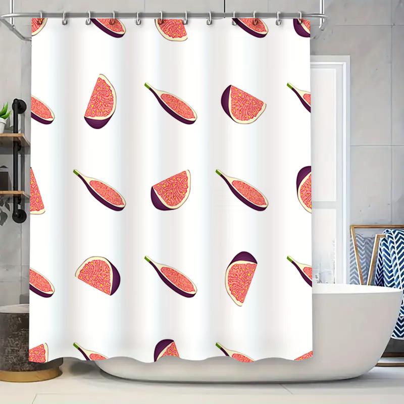 

Cotton Shower Curtain With Fig Leaf Design For Bathroom Decorations White Color W60H190(CM)-1 Pcs