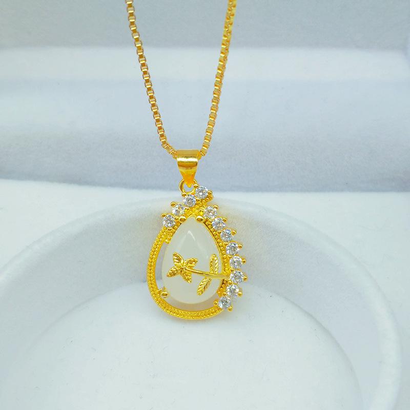 Золоченая подвеска-капля с инкрустацией бриллиантами для женщин