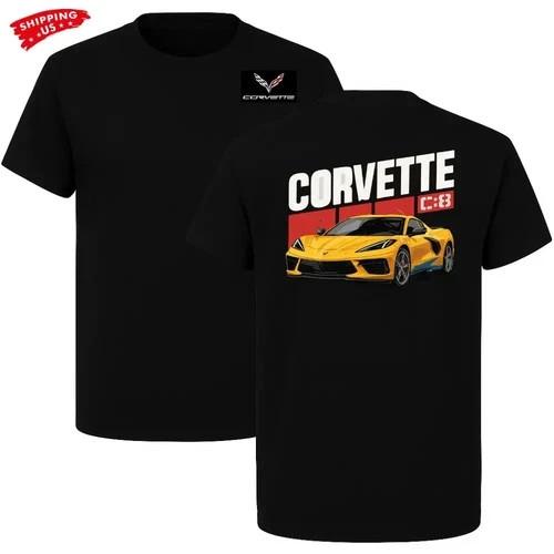 Corvette C8 Yellow Sports Car T Shirt, Modern Muscle Graphic Tee S