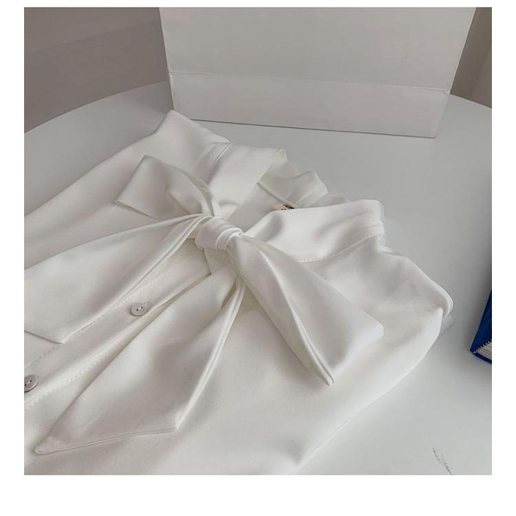 Schicke weiße Langarmbluse Damen Herbst Frühling Bürohemd Schleife Professionell Elegant Chiffon-Top Hohe Qualität