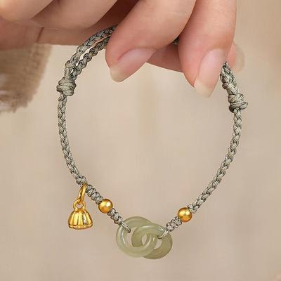 Interlocking Bracelet Female Simple Hand-woven Lucky Double Ring Safety Buckle Lotus Pod Hand Rope Adjustable Jewelry