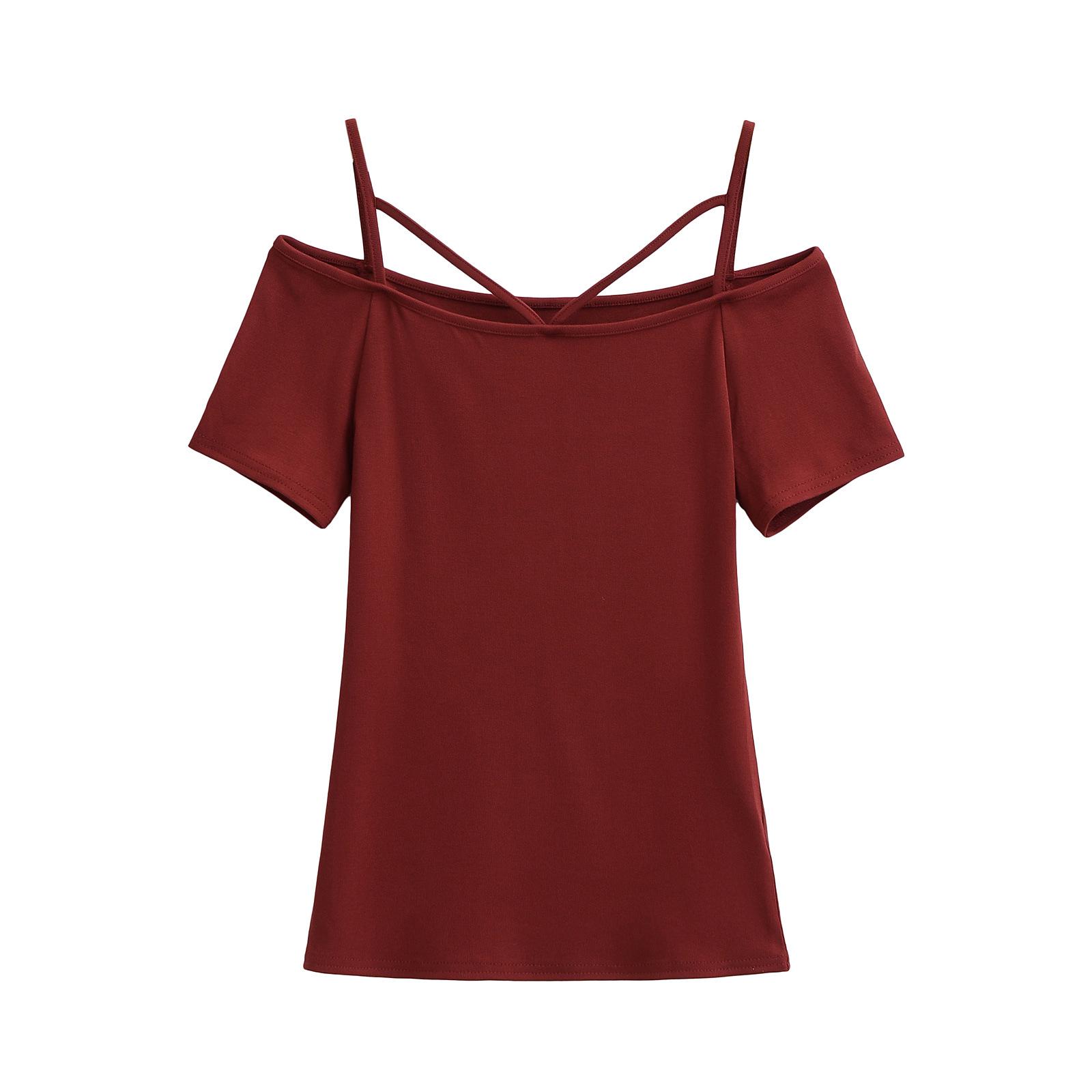 

2025 Spring/Summer Pure Desire Sexy Off-Shoulder Camisole Short-Sleeve Top Medium красный