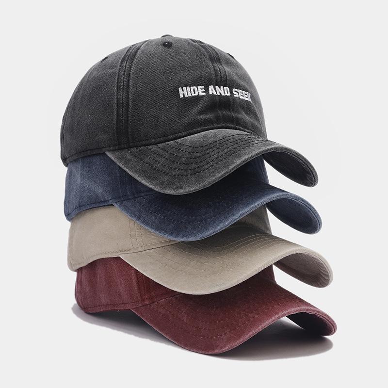Summer Couple Simple Letter Embroidery Cap Trendy Hat Men and Women Street Retro Washed Cotton Old Baseball Cap