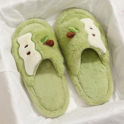 Cute Apple Slippers Autumn and Winter Home Plush Warm and Non-slip Couple Cotton Slippers