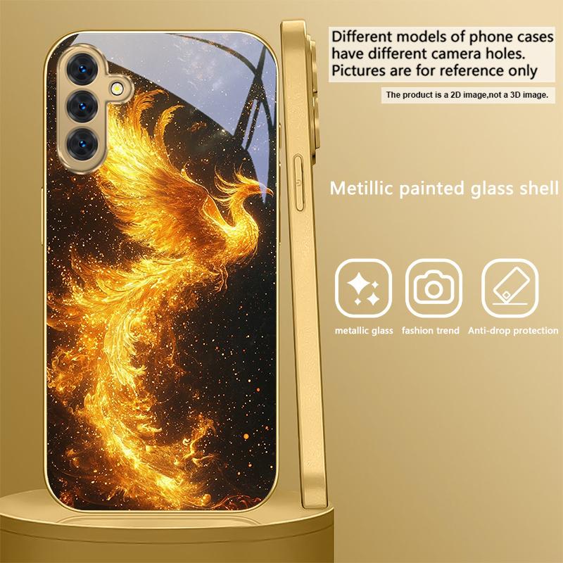 Golden Phoenix Nirvana For Samsung A 31 32 A33 A34 35 14 A15 13 16 25 26 50 52 53 54 55 56 70 71 72 73 Golden Glass Phone Case