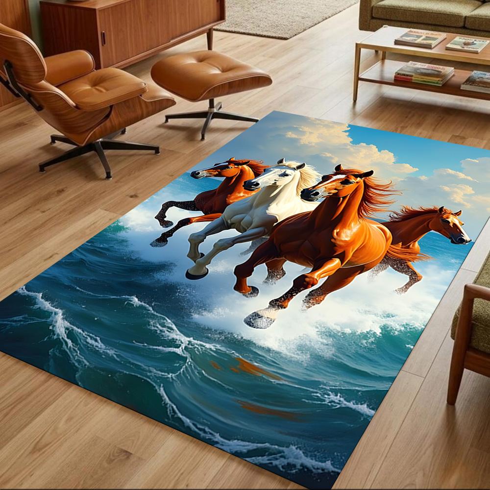 Sunset Horses Running Wild Non-Slip Home Carpet Design for Office Decor Living Room Gift