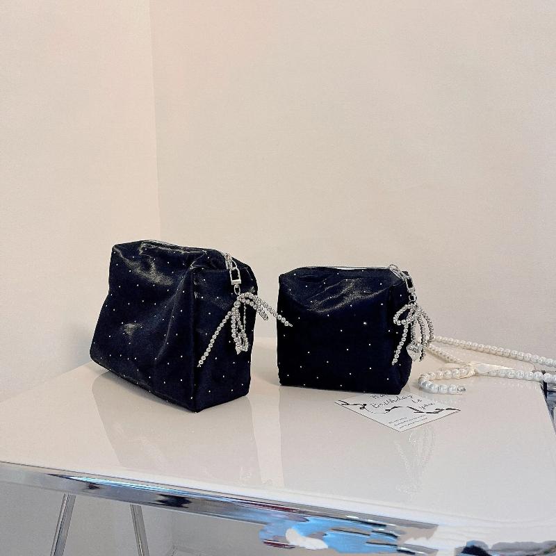 Fashion Rhinestone Small Makeup Bag Beaded Bowknot Multi-Purpose Cosmetic Bag Storage Bag Travel