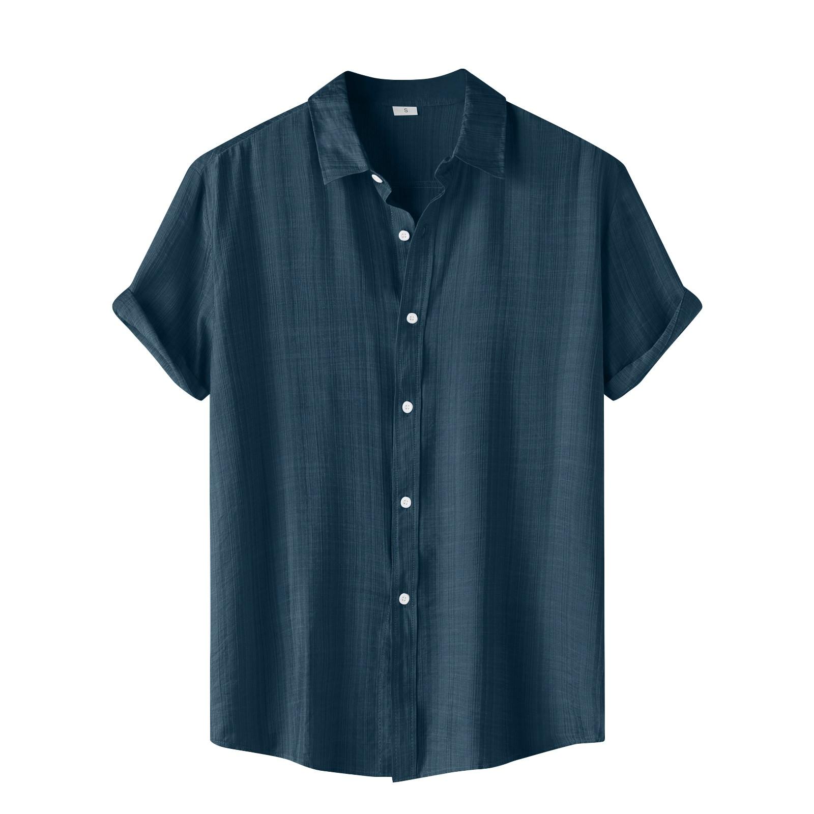 Мужская повседневная однобортная однобортная рубашка с короткими рукавами и однотонным — фото 13