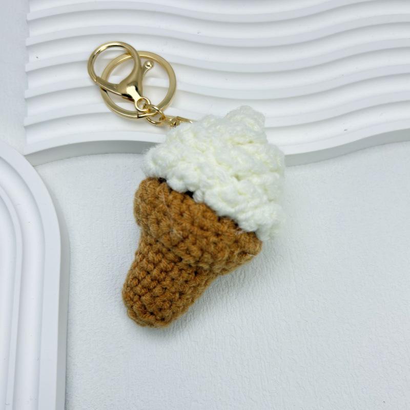 Hand-Knitted Ice Cream Cone Keychain Pendant for Backpacks and DIY Jewelry Accessories