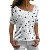 Ladies Fashion Casual Loose Pullovers Tee Shirts Summer 3d Pineapple Printed Women's Short Sleeves V-Neck Diagonal Collar Tops