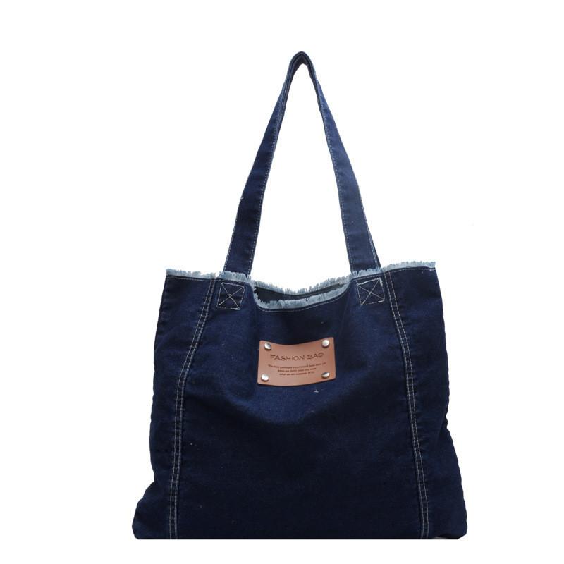 

New Korean Style Denim Bag Women Harajuku Lazy Fashion Large Capacity Shoulder Bag Japanese Casual College Student Backpack Street Trend Deep Blue Dark Blue