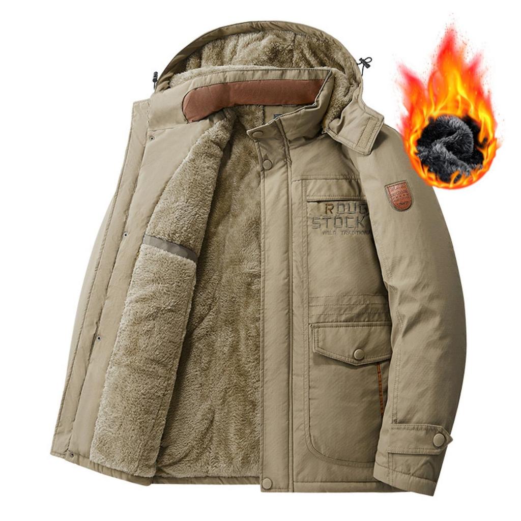Herren Winterjacke mit Kapuze, dicker Parka-Mantel mit Fleece-Futter und mehreren Taschen