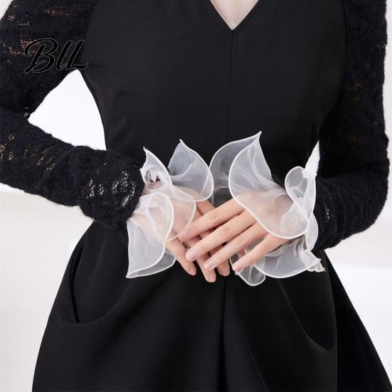 Sophisticated Outfit Enhancers Detachable Ruffled Cuffs for Women, Elastic Layered Tulle Fake Cuffs, Decorative Formal Dress Sleeve Trims Wrist