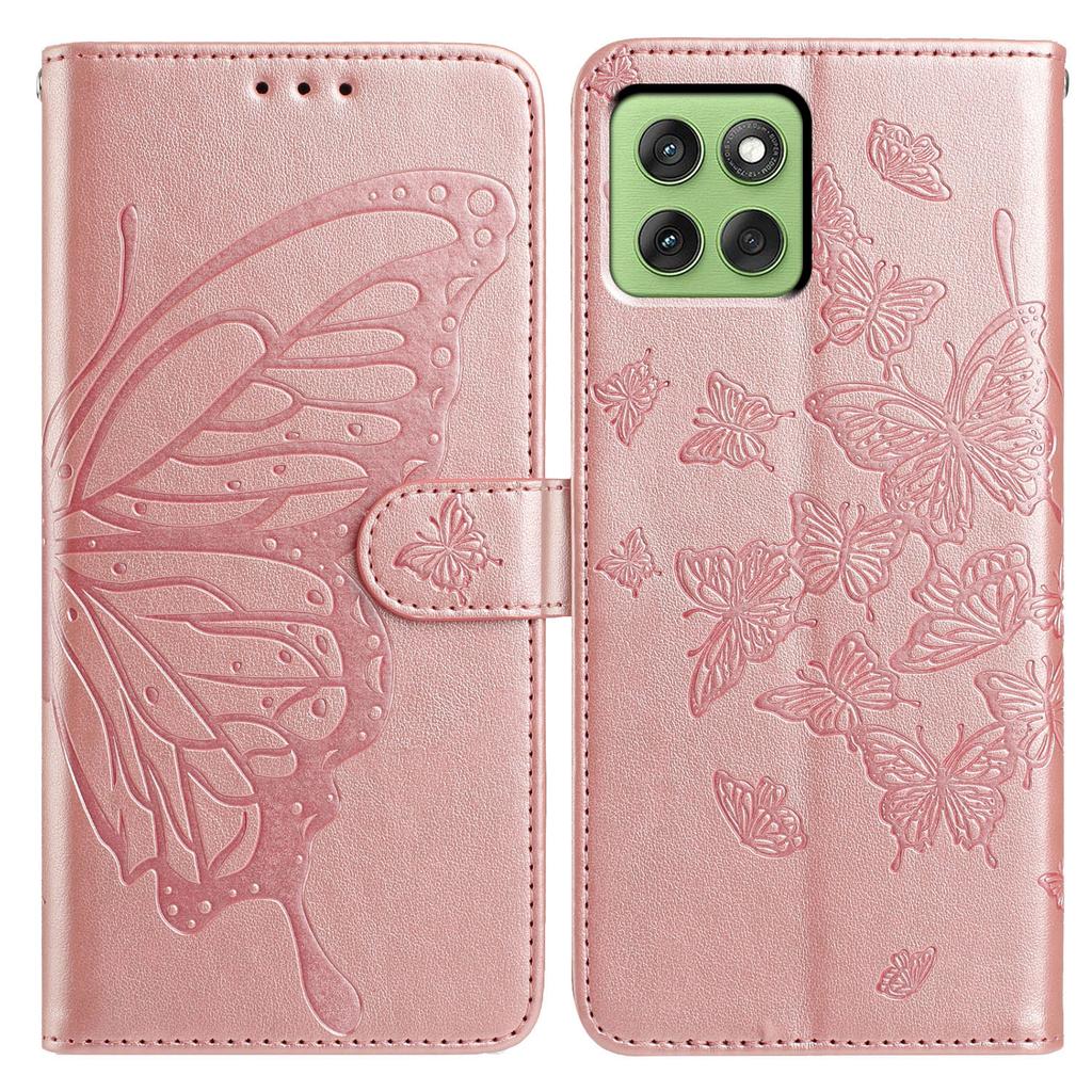 Für Motorola Edge 60 5G Hülle Schmetterling Geprägtes Portemonnaie Ständer PU Leder Klapphülle mit Riemen