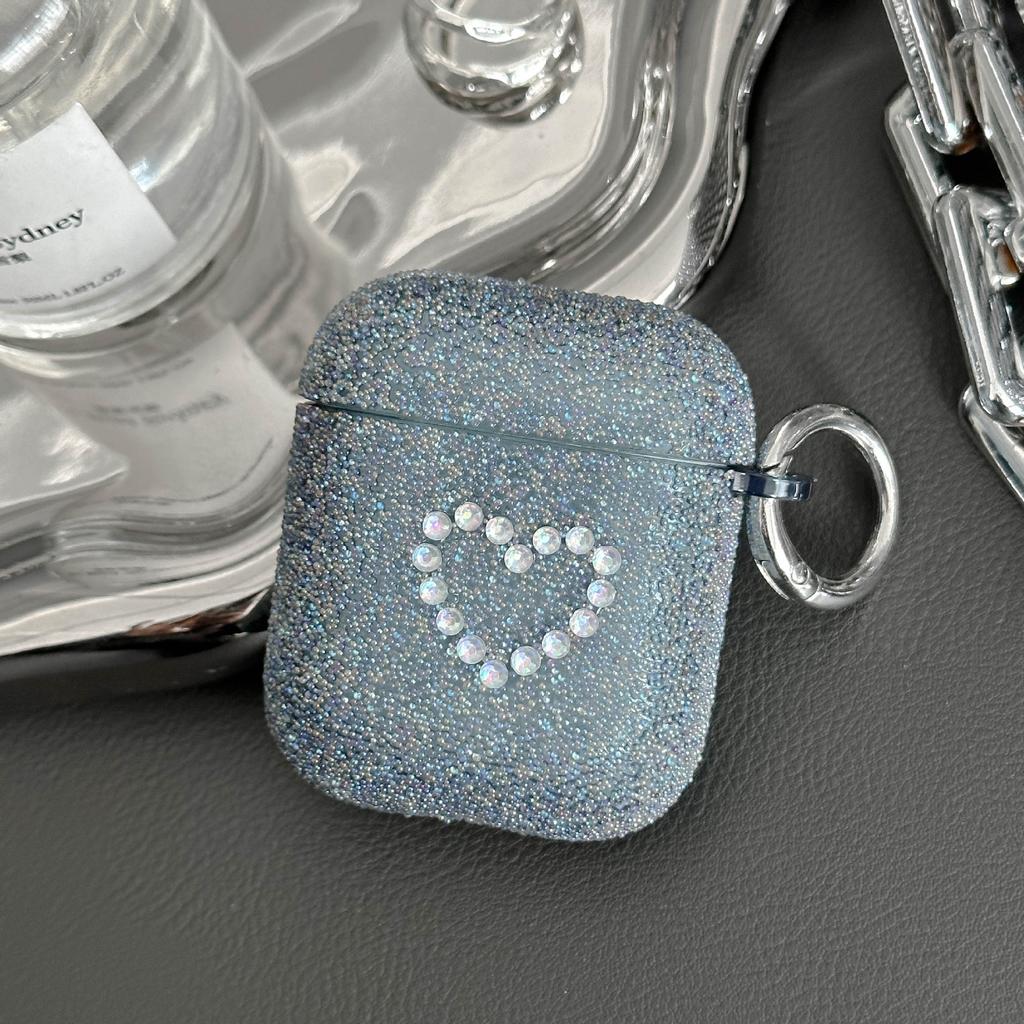 Popping beads shiny candy color earphone protective case AirPods 1 generation love pink diamond earphone cover pro1 with hook