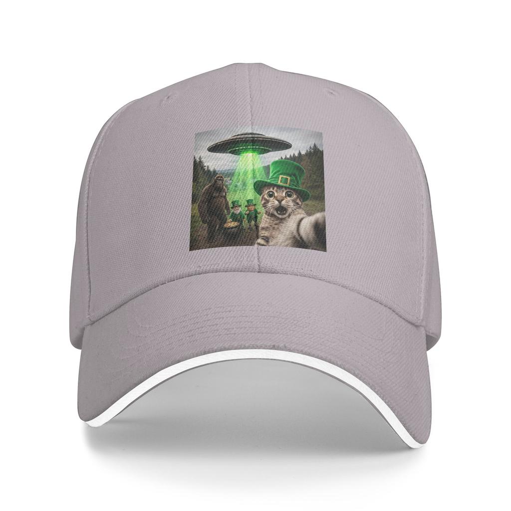 Summer Casual Baseball Cap Funny St Patricks Day Cat Selfie with Leprechaun Bigfoot UFO Unisex Hot Sale  Vintage Baseball Caps