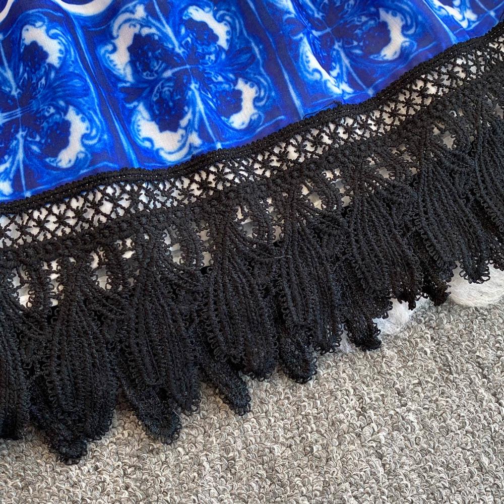 Jaro Podzim Dámské Vintage Tisk Šifon Krajka Patchwork Krátké Společenské Šaty