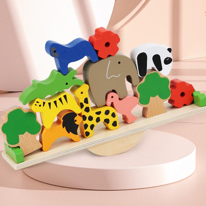Wooden Animal See-Saw Stacking Game: Fine Motor Skills Educational Toy