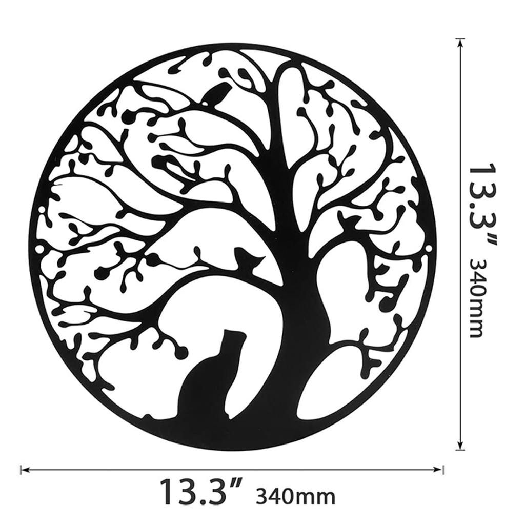 Charming Tree of Life Decor - Rustic Metal Wall Art with Cat & Bird for Home Enhancement