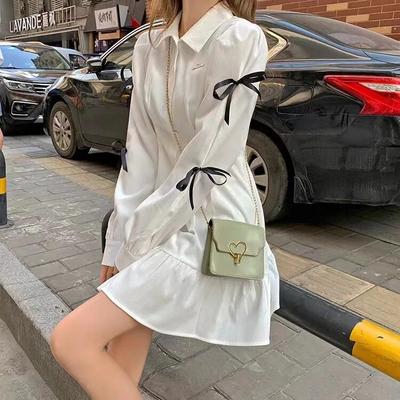 Korejská móda Kawaii Mini šaty Ženy Bílé Harajuku Šaty s dlouhým rukávem Neformální podzimní oblečení Korejské oblečení Streetwear