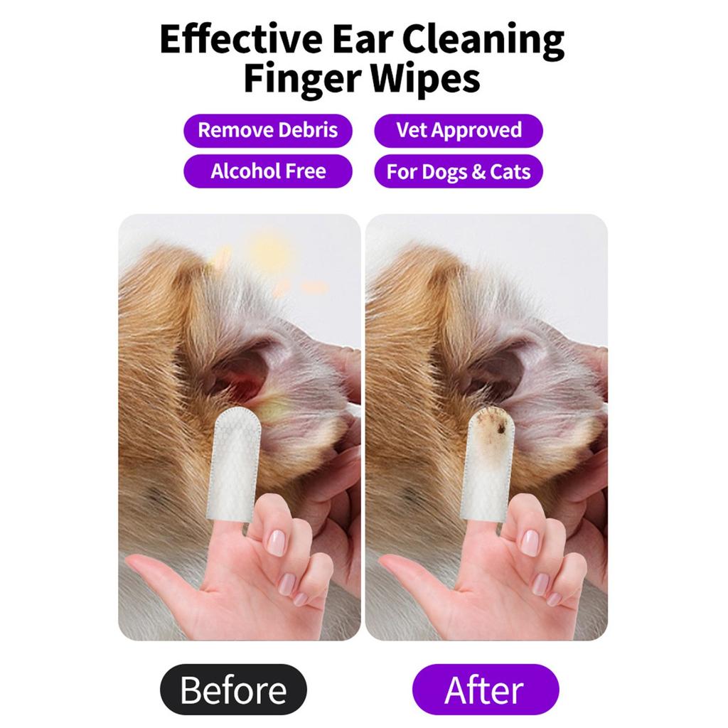 180ml Köpek & Kulak & Parmak Mendilleri Parmak Koruyucuları, Kalınlaştırılmış Kulak & Parmak Koruyucuları, Doğal Yatıştırıcı Kulak Temizleyici, Kulak Kirini Temizlemede Etkili (50 adet)