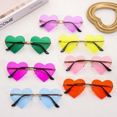 Costume Party Metal Sun Glasses Pink Hippie Sunglasses Heart-Shaped Rimless Heart Sunglasses