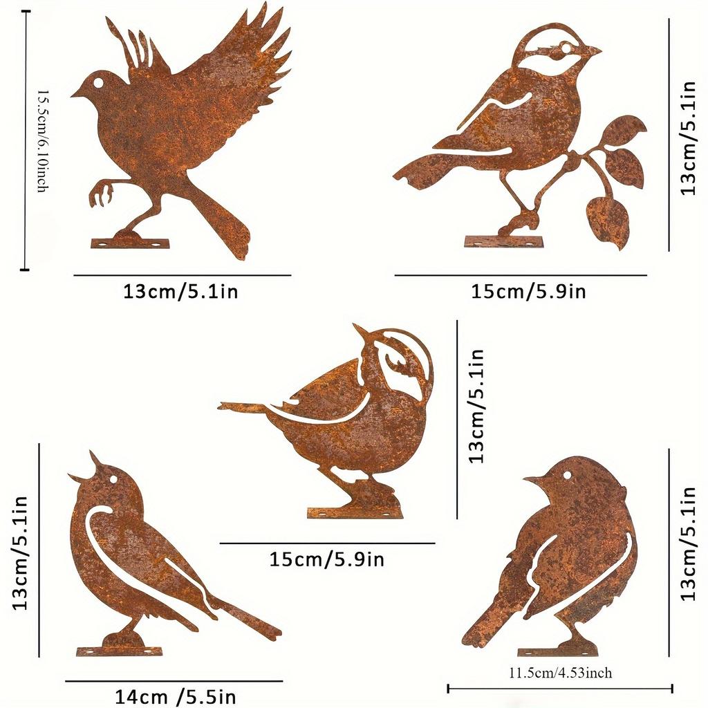 5 Pieces Rusty Metal Bird Garden Ornament Set Lifelike Decoration for Halloween Christmas New Year Gift