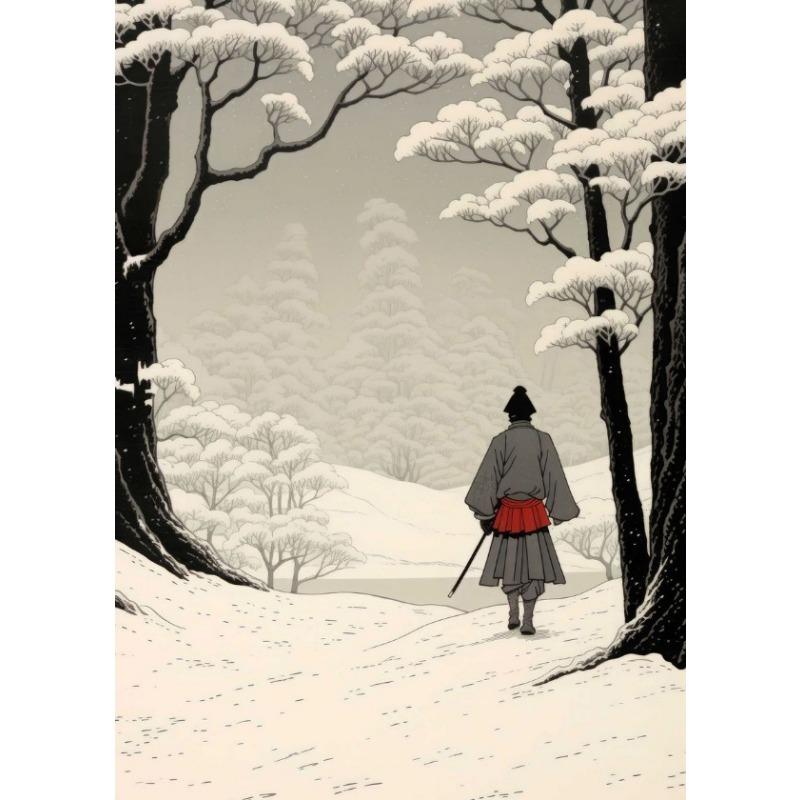 Japanese Style Forest Cherry Blossoms Snow Cat Landscape Art Poster Canvas Painting Wall Prints Picture Living Room Home Decor