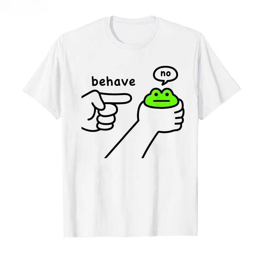 Нечестная Лягушка Забавная Лягушка Мем Веди себя Без Мультяшного Дизайна Футболка Для Мужчин Женщин Хлопковые Футболки С коротким Рукавом Оверсайз Футболка S