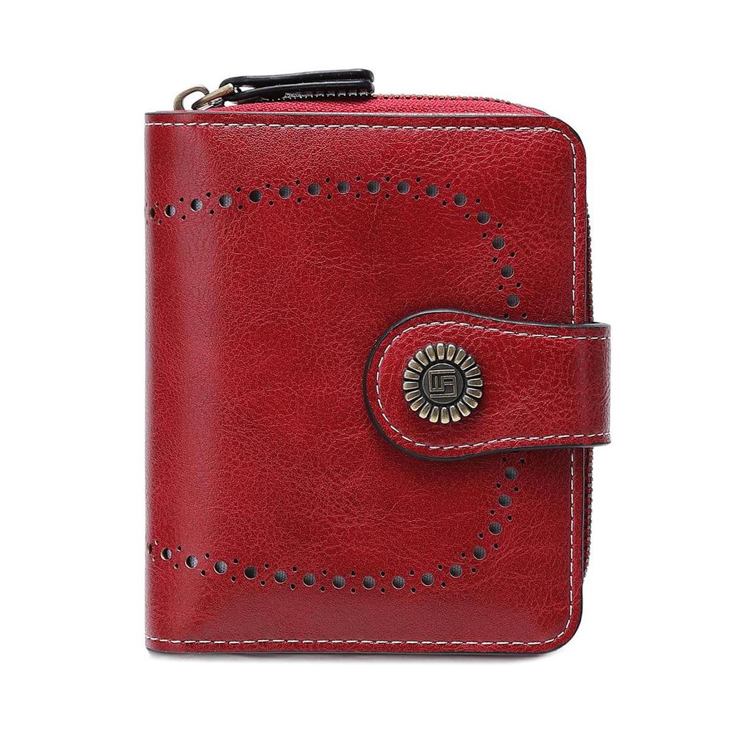European & American Retro Women's Leather Wallet, Hollow Design, Zipper & Snap Closure, 2024 Fashion.