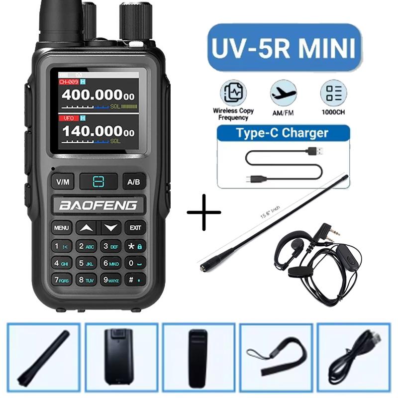 Baofeng 5R Mini Walkie Talkie Dual PTT Bluetooth APP Programming Grey Black Multi Band AM Wireless Copy Frequency Two Way Radios