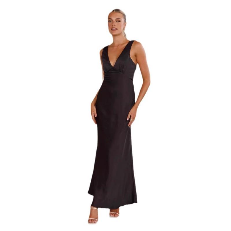 Damenkleid Einfarbig V-Ausschnitt Schlank Sexy Kleid