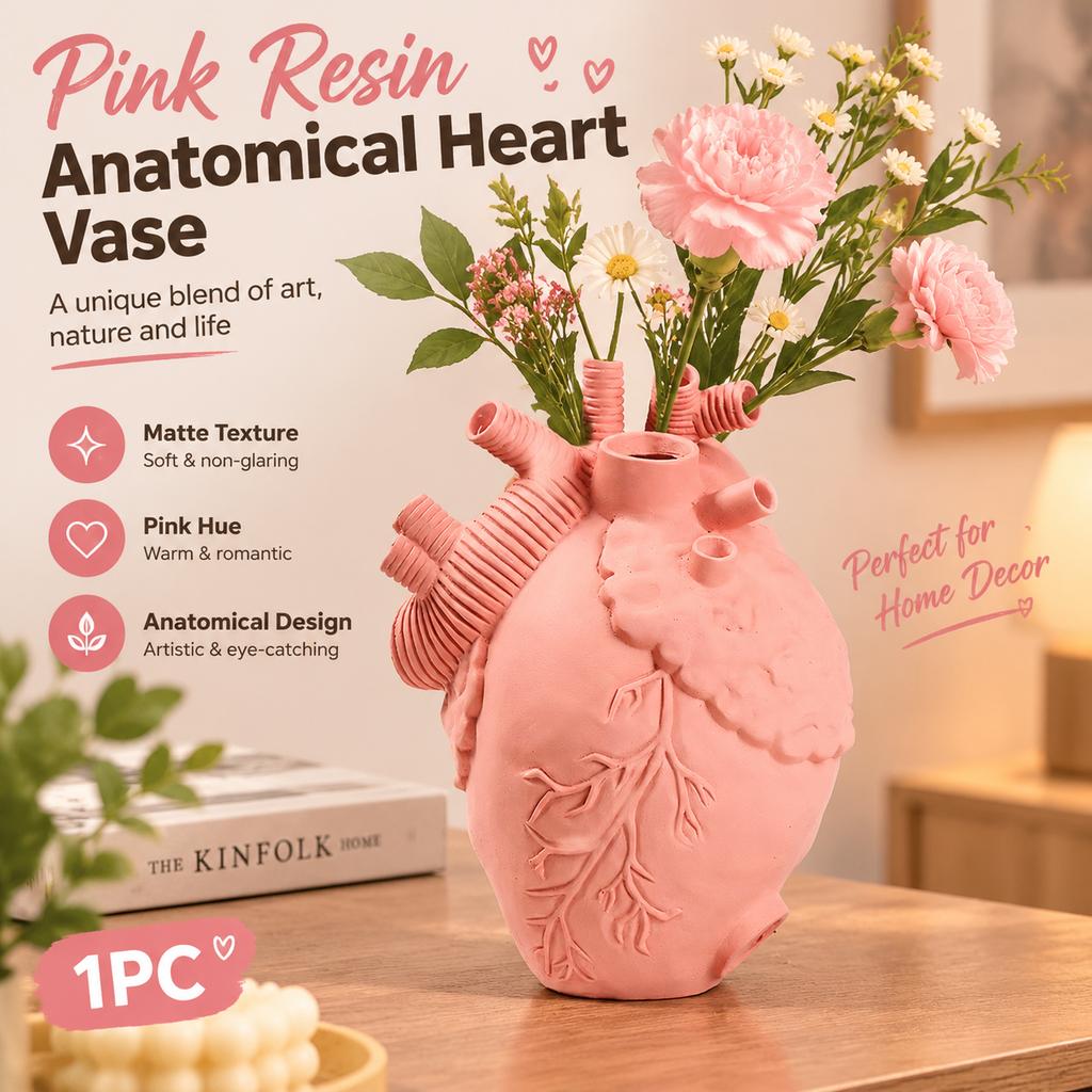 European Style Resin Anatomical Heart Vase with Multi-Hole Design
