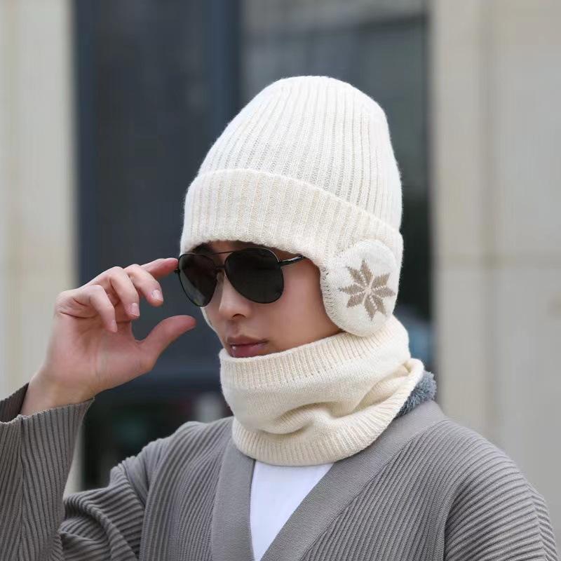 Outdoor Cycling Winter Hat Men's Knitted Hat Blue Pullover Hat Fleece Ear Protector Wool Hat Men's