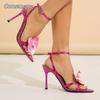 Women's Pointed Toe Floral Cross Ankle Strap Stiletto Fashion Sandals Rosepink High Heels for Ladies Wedding Party Dress Shoes