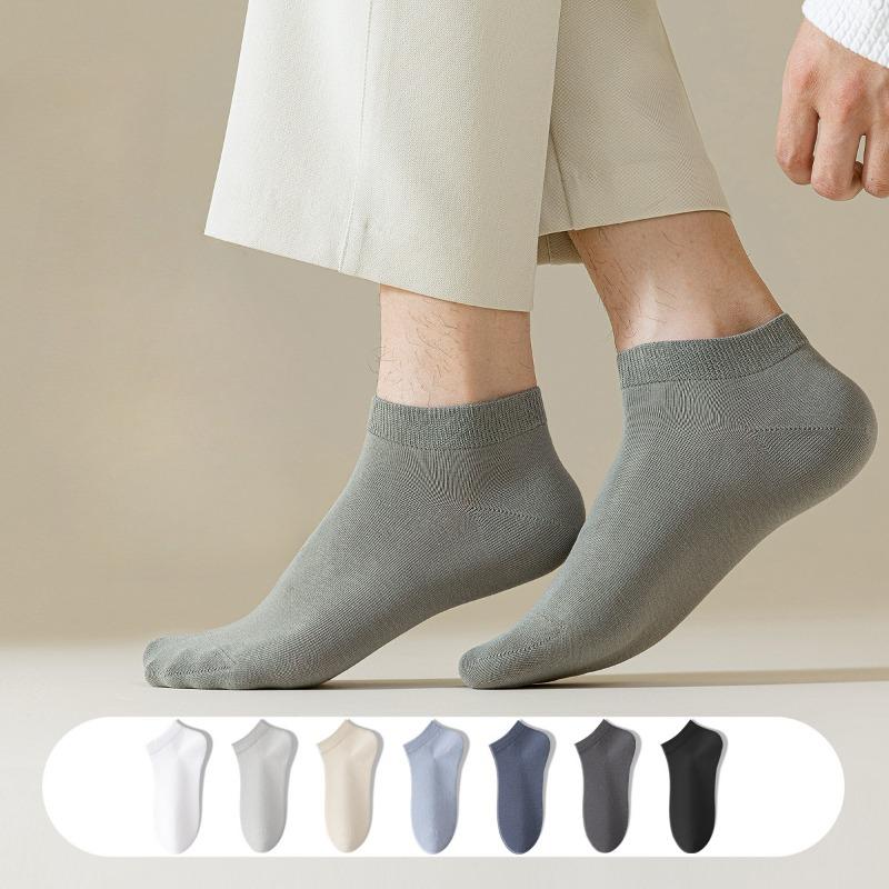 Men's Anti-odor and Sweat-absorbing Summer Thin Short Socks, Pure Cotton Shallow Mouth Boat Socks, Breathable Business Mid-calf Men's Socks