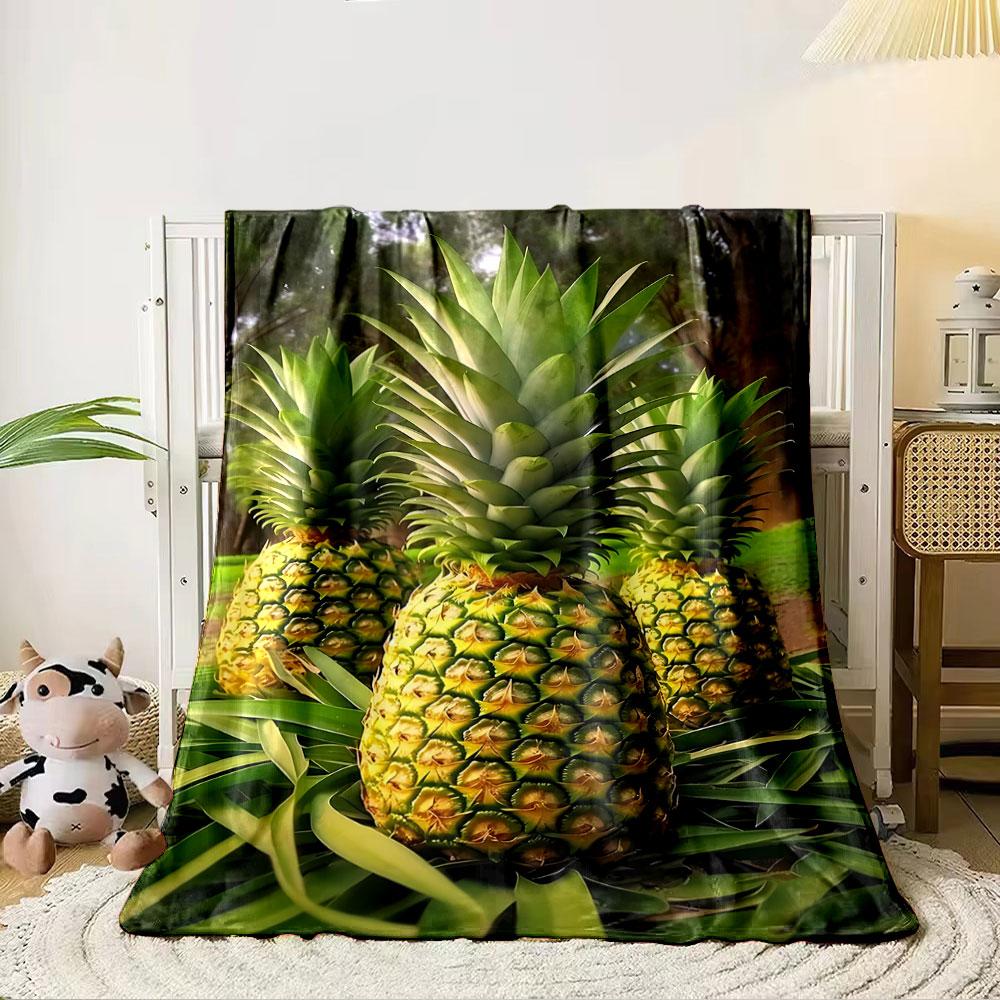 Three pineapples feature a repeating diamond-like scale pattern. for all seasons blanket lunch break throw gift 80cm x 120cm