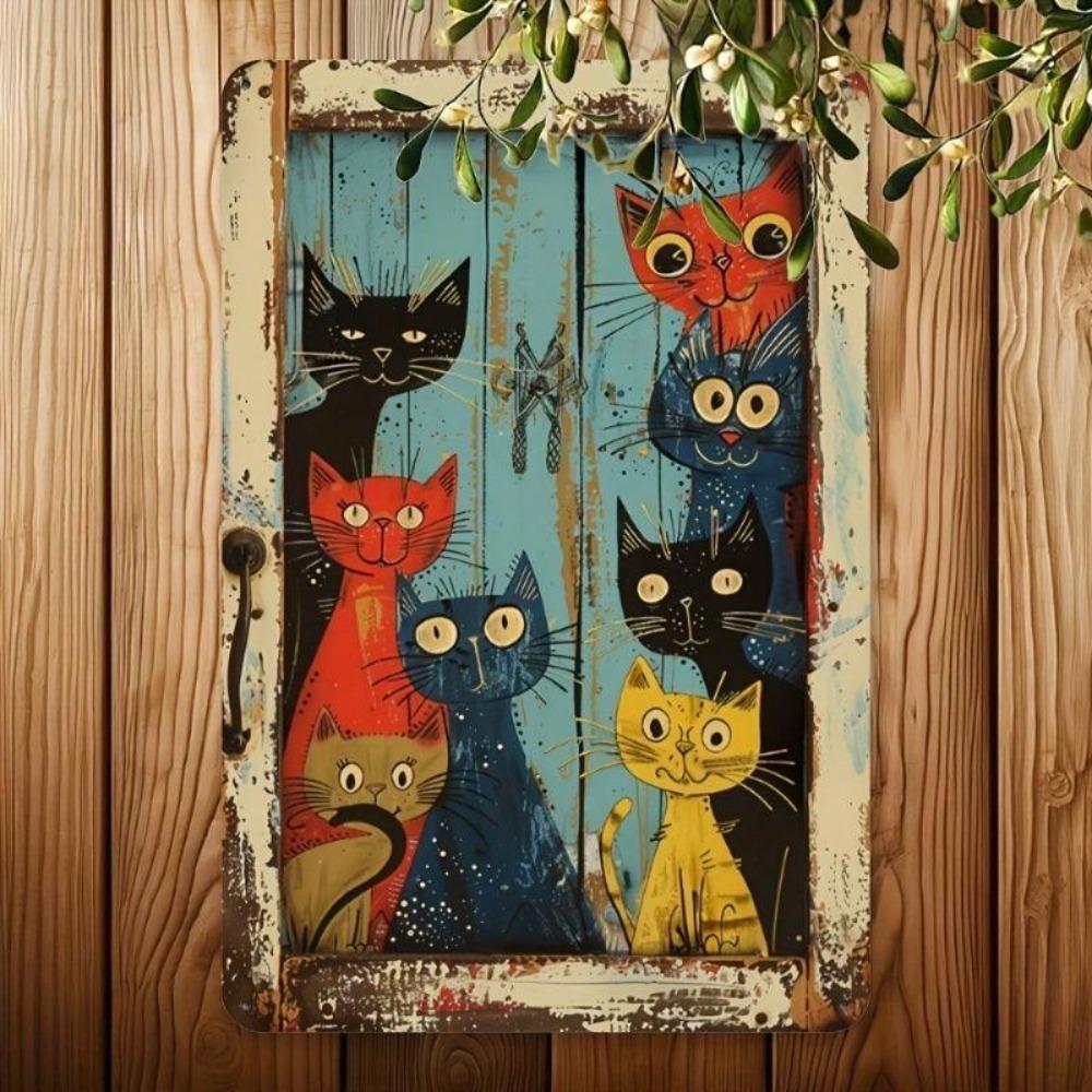 Metal Tin Sign Vintage Cat Peeking Wall Decor Rustic Country Farmhouse Bar