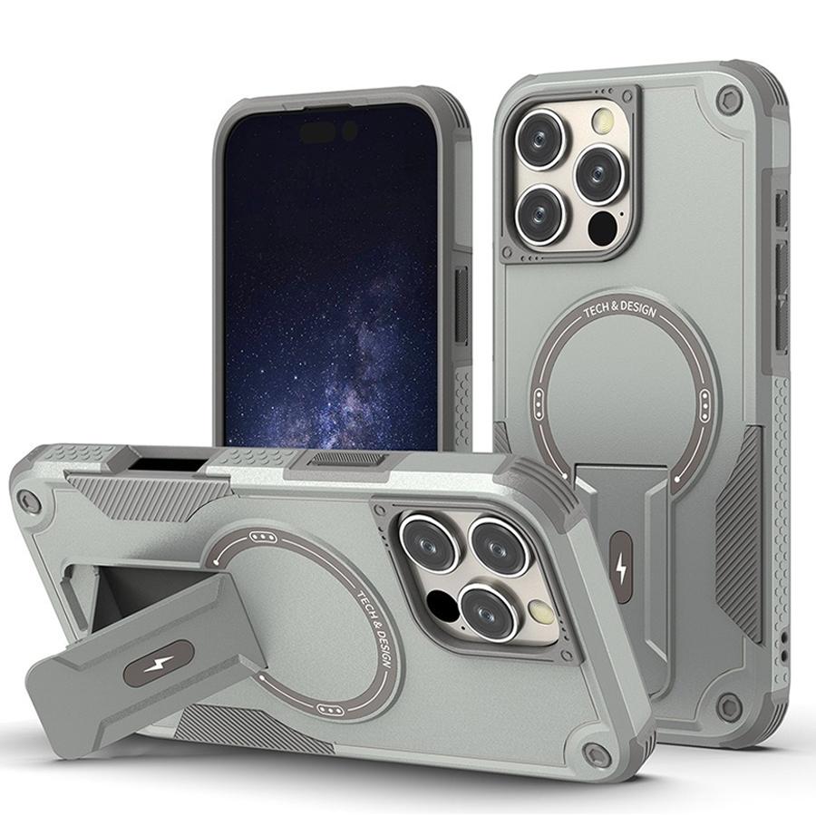 

Прочный защитный чехол-кронштейн для iPhone 16 Pro Max 15 14 13 12 11 для Magsafe Strong Magnetic Wireless Charger Phone Bumper Cover iPhone 16 Pro Max серый