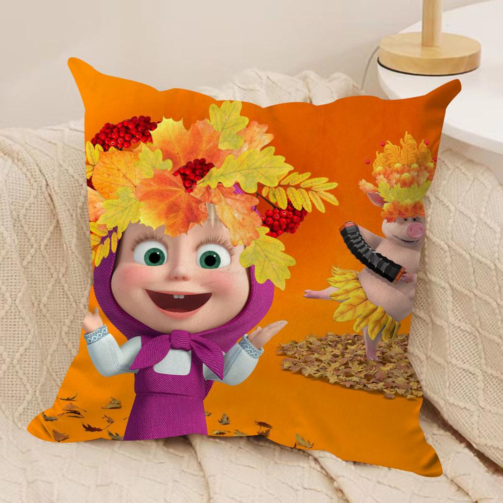 M-Masha And B-Bears Cushion Cover Silky Short Plush Double-Sided Printed Pillow Case For Sofa All Seasons Home Decor Gift