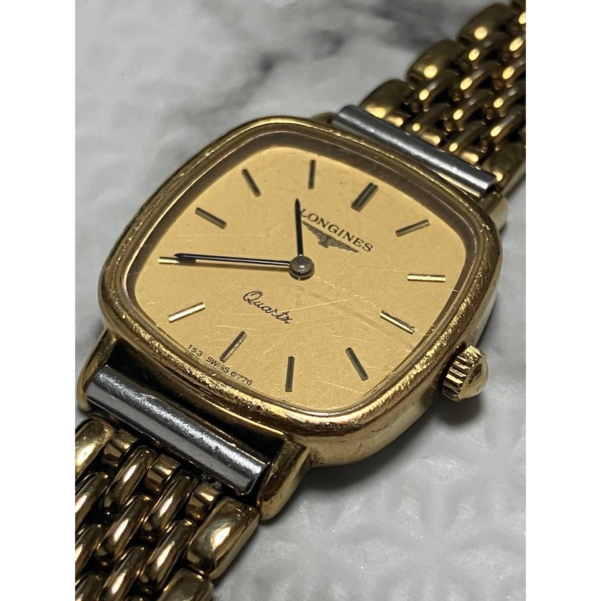 Used LONGINES quartz (battery replaced) working item. Glass (with scratches, dirt, and scratches)