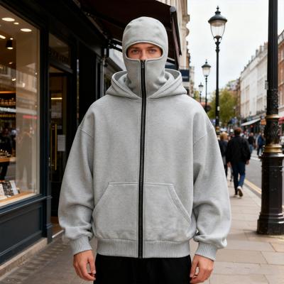Herren Sturmhaube Hoodie Jacke mit Reißverschluss mit Maske Kapuzenpullover Windabweisende Sportjacke mit großen Taschen für Outdoor-Sportarten Fitness Winter Alltag